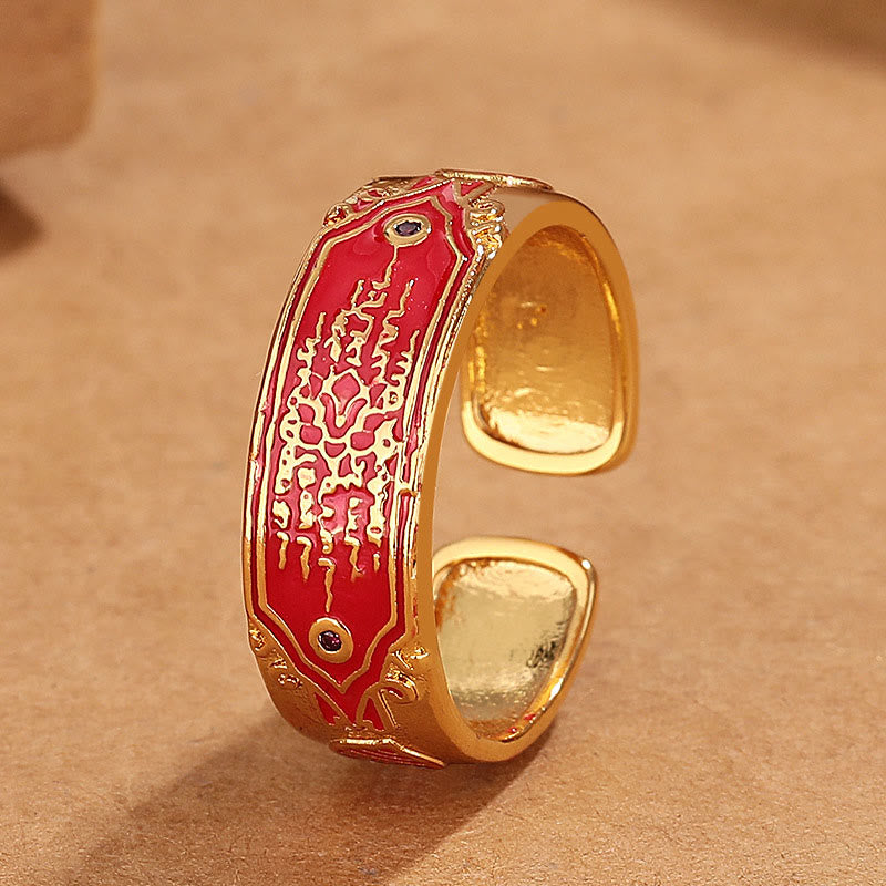 Buddha Stones Fünf Schriften Kupfer Heilung Ring