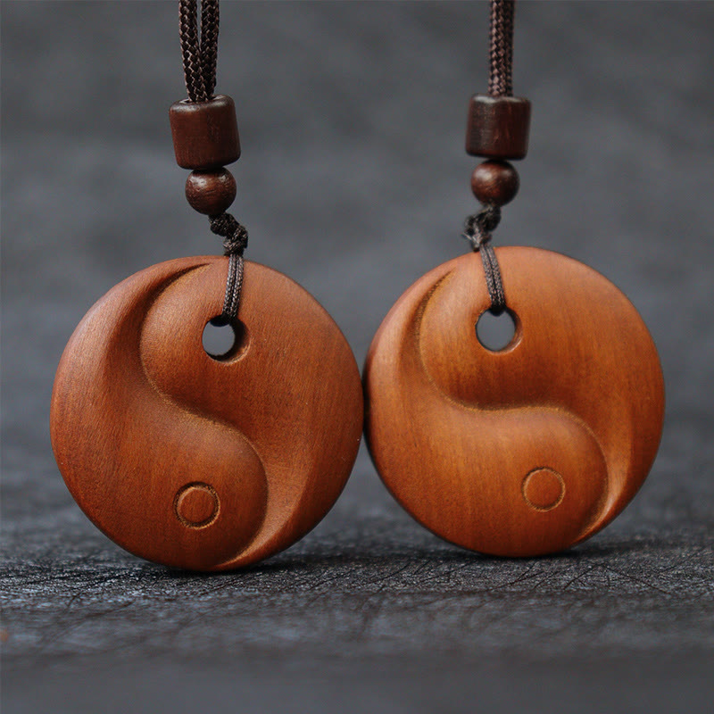 Collar con colgante de protección de la suerte con piedras de Buda, madera de azufaifo impactada por un rayo y Yin Yang