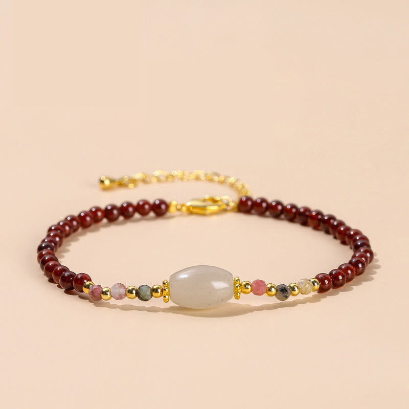 Buddha Stones Granat Jade Turmalin Perlen Passion Armband