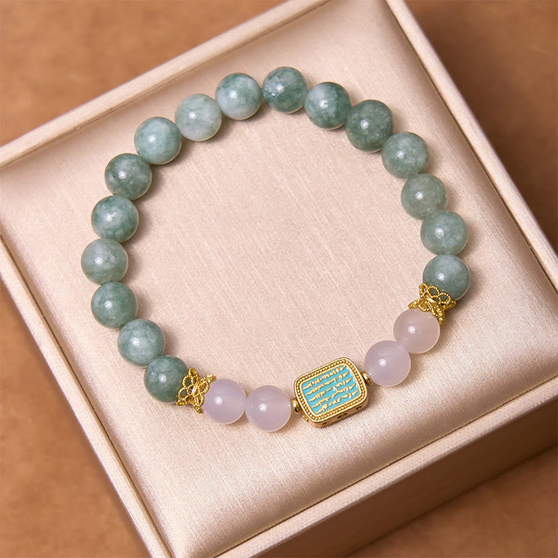 Pulsera de la abundancia de las Cinco Escrituras con piedras de Buda, jade verde natural y ágata blanca