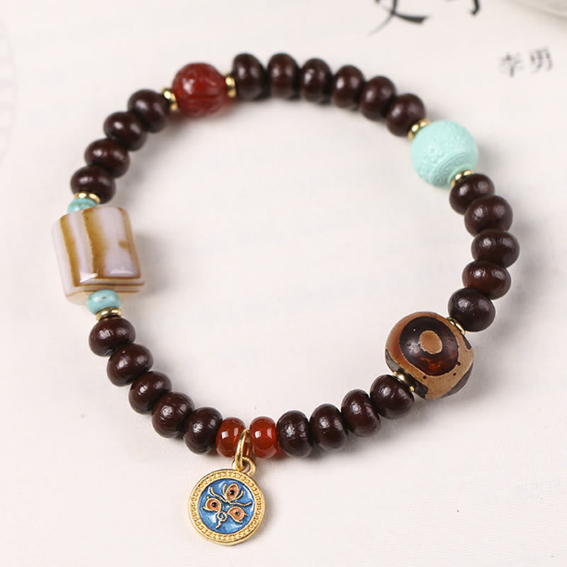 Pulsera de cuentas Dzi de semillas de Bodhi moradas del Tíbet con piedras de Buda naturales, Dios de la Riqueza y la Sabiduría