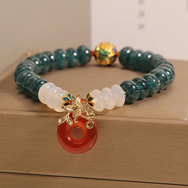 Pulsera de la suerte con cuentas de ábaco, jade, ágata blanca y ágata roja, con hebilla de paz