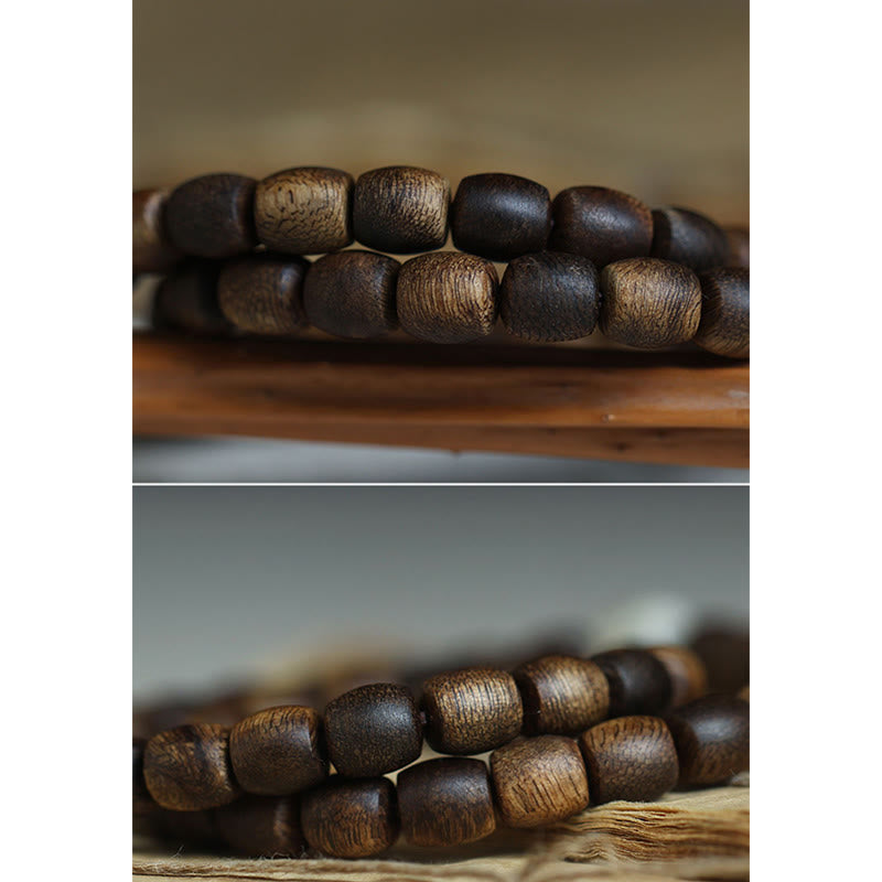 Buddha Stones 999 Gold Seltenes Tarakan-Adlerholz Tibetischer Alter Geistknochen Gleichgewicht Stärke Doppelwickelarmband