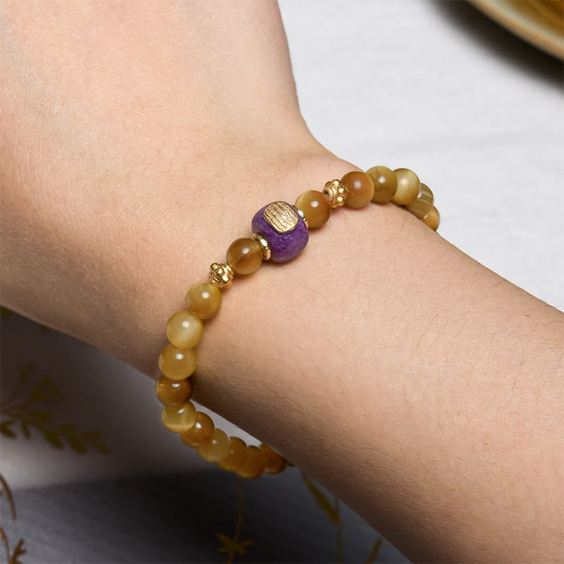 Pulsera de protección de la fortuna con cuentas de ojo de tigre y piedras de Buda