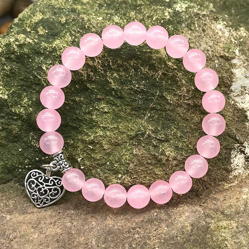 Natural Gemstone Lucky Love Heart Charm Stretch Bracelet