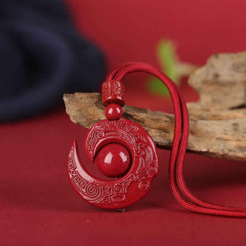 Colgante de collar con diseño de piedras de Buda que mejoran la suerte y la concentración de cinabrio natural.