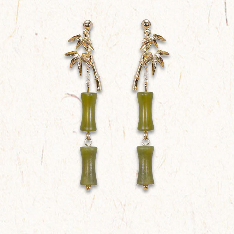Buddha Stones Ohrhänger aus 925er Sterlingsilber, verkupfert und vergoldet, natürlicher Peridot, Bambusblatt