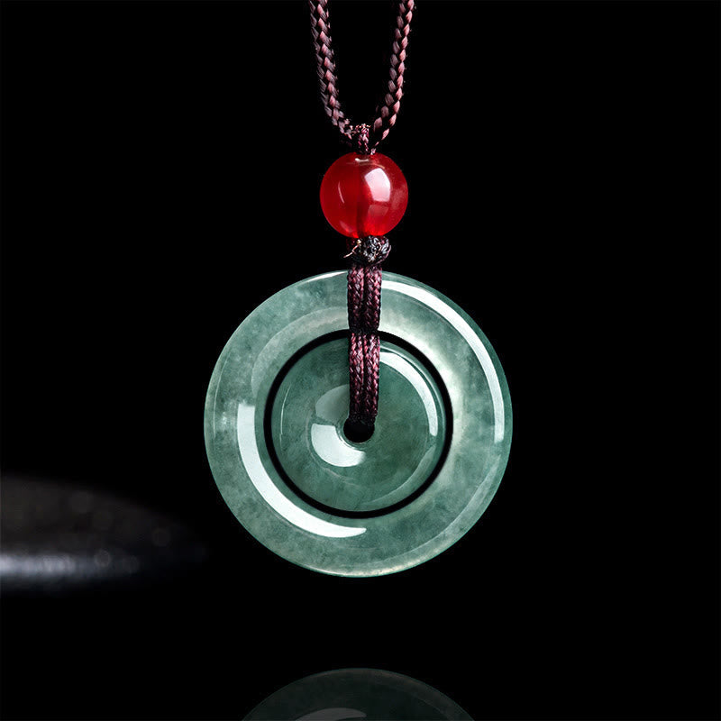 Collar con colgante de abundancia y doble hebilla de paz de jade verde con piedras de Buda