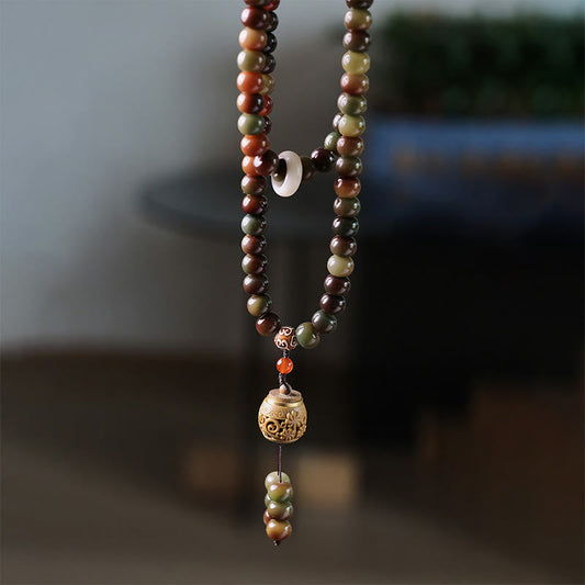Pulsera de 108 cuentas Mala de Buda, color Dunhuang, con semillas de Bodhi y cuentas Dzi, para protegerse de los malos espíritus.
