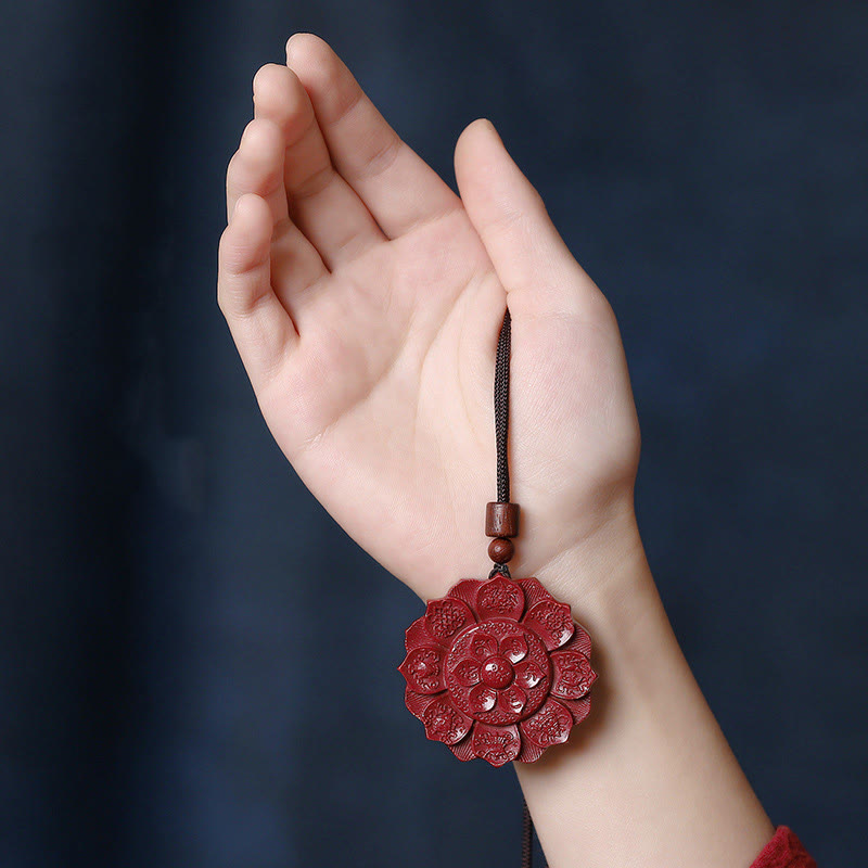 Collar con colgante de cuerda con piedras de Buda, cinabrio natural, loto, bendición Om Mani Padme Hum