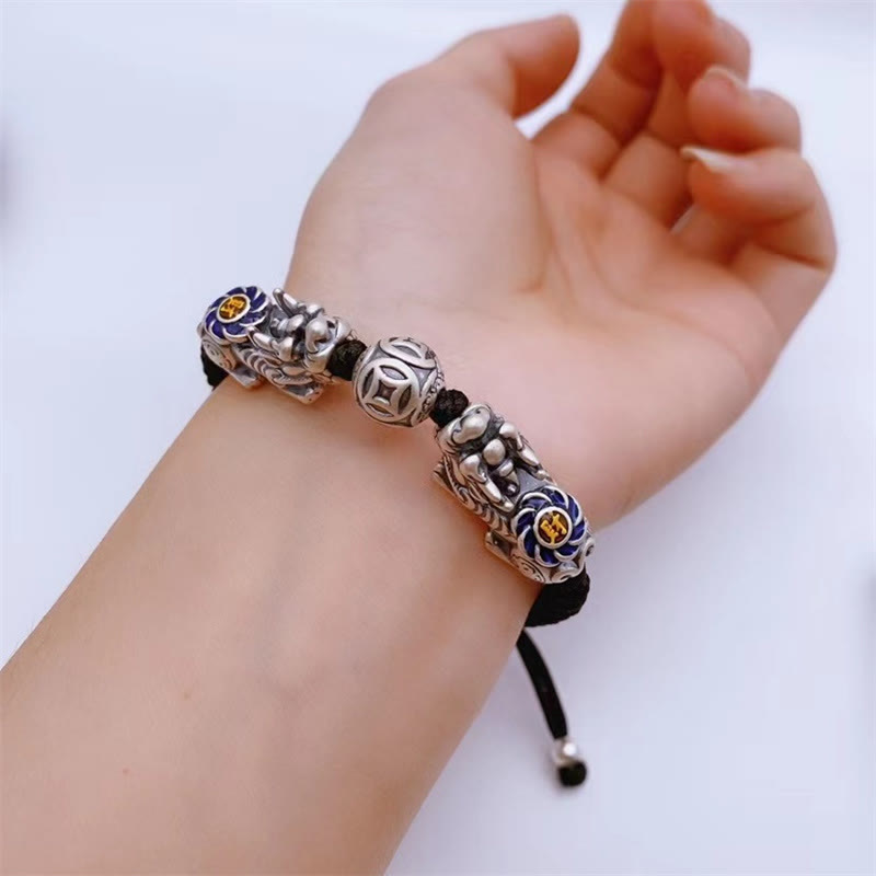 Pulsera Feng Shui con piedras de Buda y cinco monedas imperiales PiXiu para proteger la riqueza
