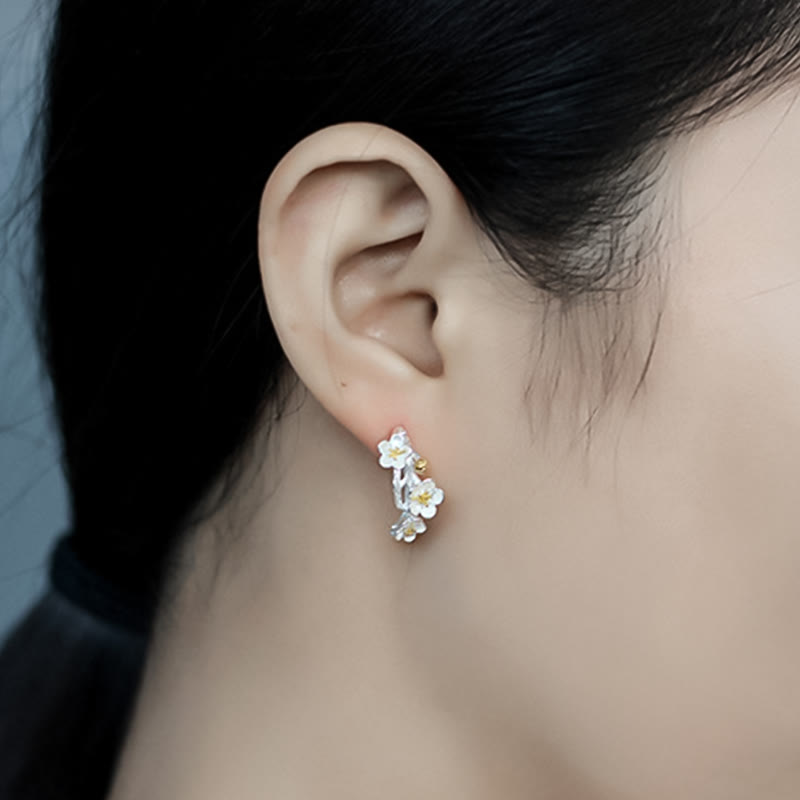 Pendientes de plata de ley 925 con piedras de Buda y flores de ciruelo bendecidas