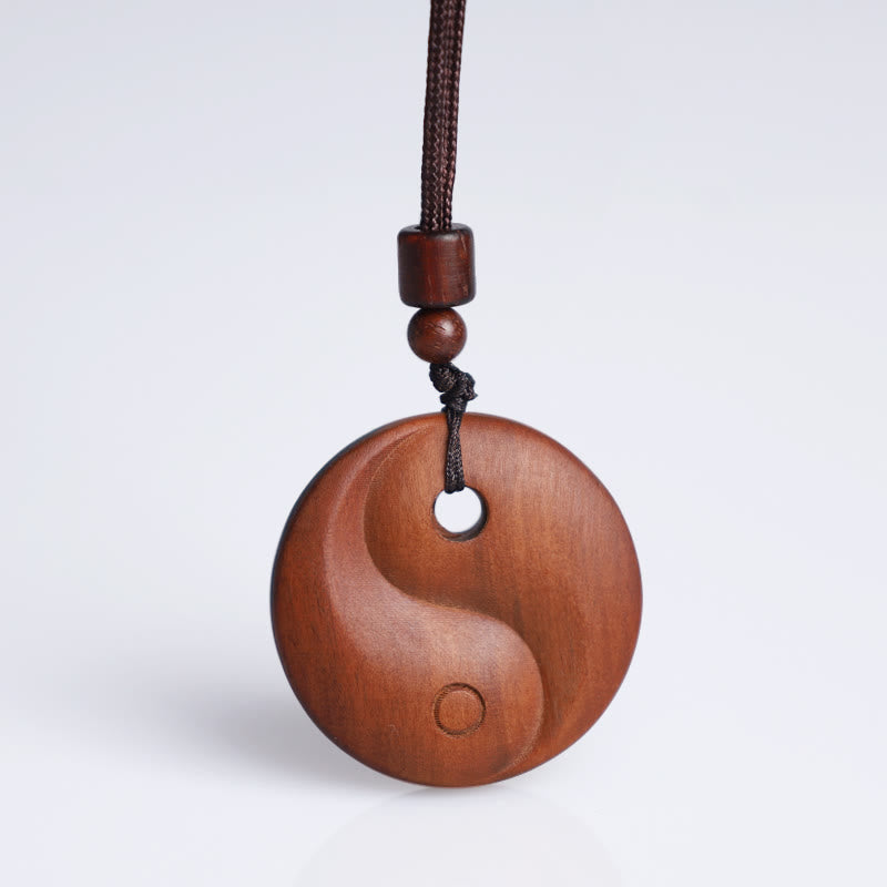 Collar con colgante de protección de la suerte con piedras de Buda, madera de azufaifo impactada por un rayo y Yin Yang