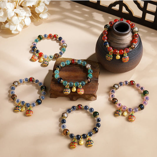 Pulsera de fuerza con cuentas de vidrio Liuli de la familia de la bestia devoradora de oro y ágata de caramelo de colores de Buda