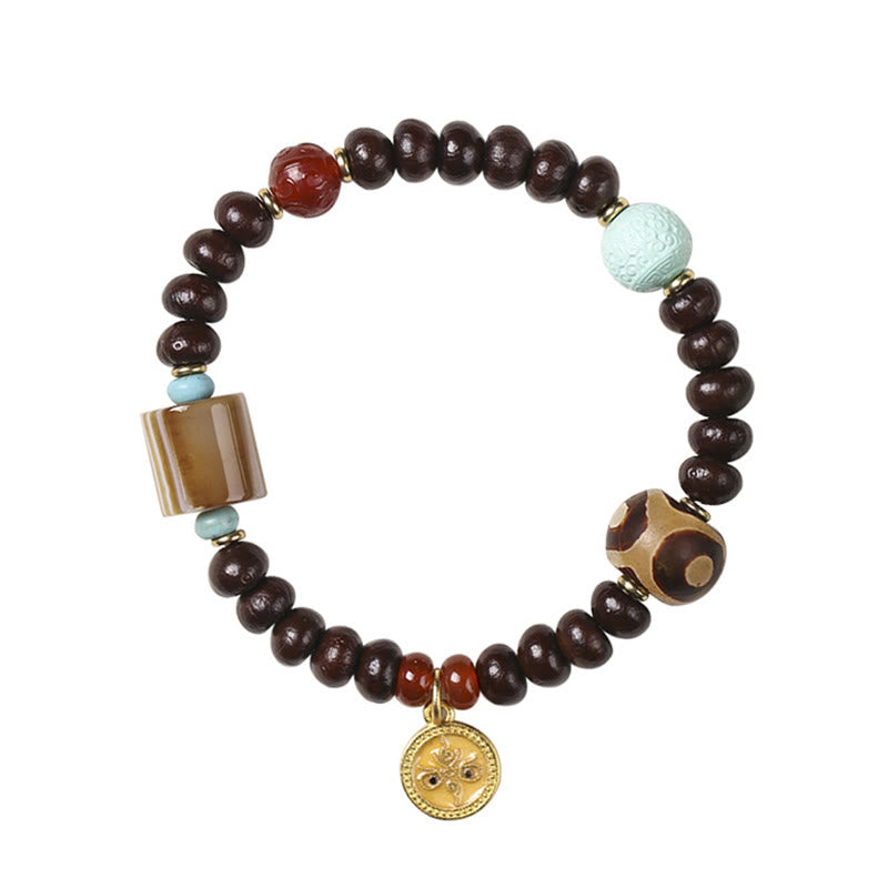 Pulsera de cuentas Dzi de semillas de Bodhi moradas del Tíbet con piedras de Buda naturales, Dios de la Riqueza y la Sabiduría