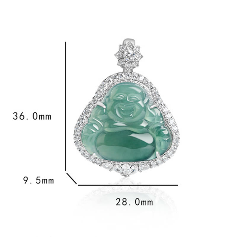 Collar con colgante de Buda sonriente de plata de ley 925 con piedras de Buda y jade natural para la suerte y la abundancia.