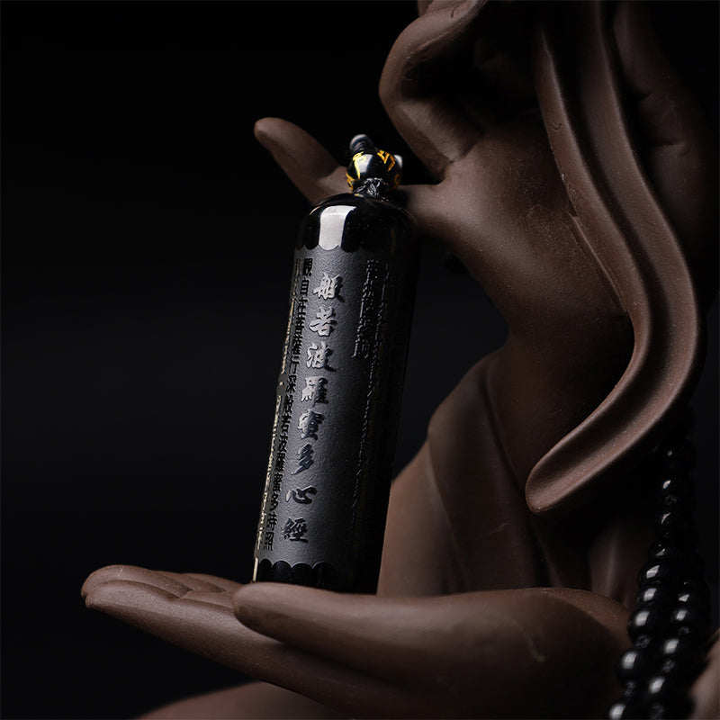 Colgante de obsidiana negra natural con piedras de Buda para purificación del Sutra del Corazón