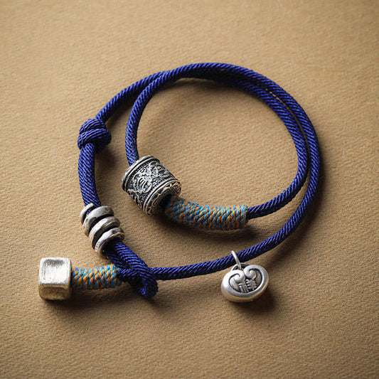 Pulsera de cuerda de doble vuelta con amuleto auspicioso Om Mani Padme Hum tibetano hecho a mano con piedras de Buda talladas