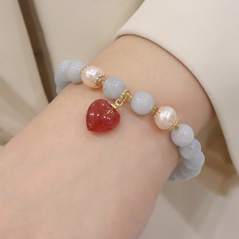 Pulsera con dije de gato, calabaza, conejo y calcedonia natural de aguamarina y piedras de Buda
