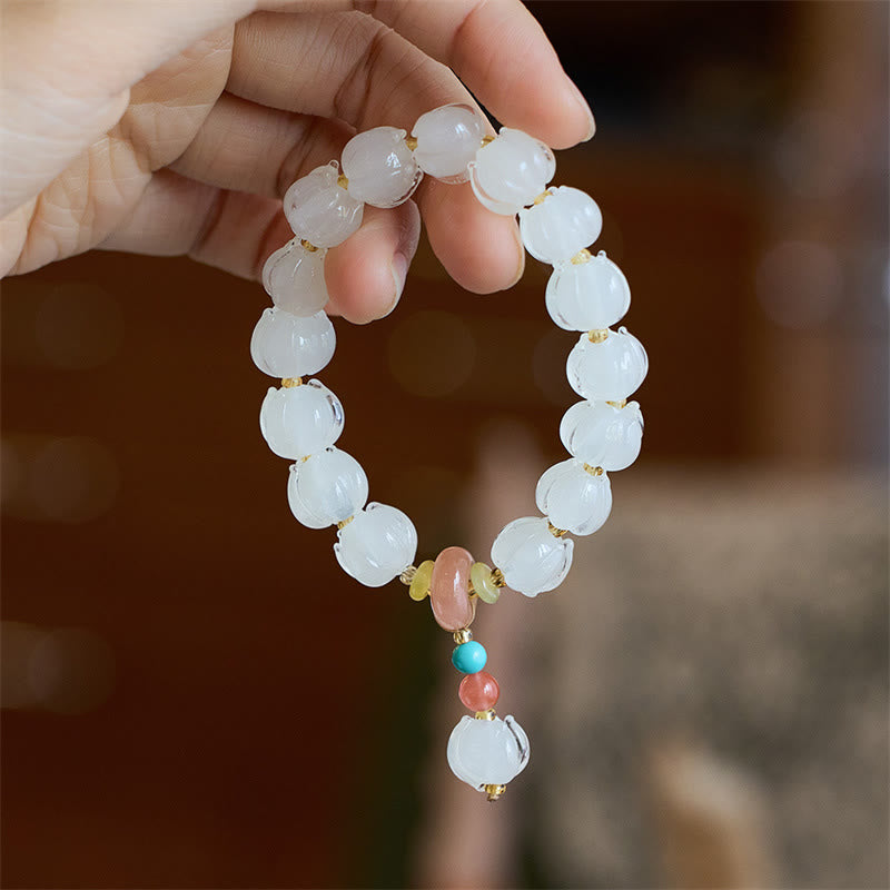 Pulsera de la Iluminación con Cuentas de Vidrio Liuli y Diseño de Loto, Fluorita, Marfil, Fruta, León Danzante