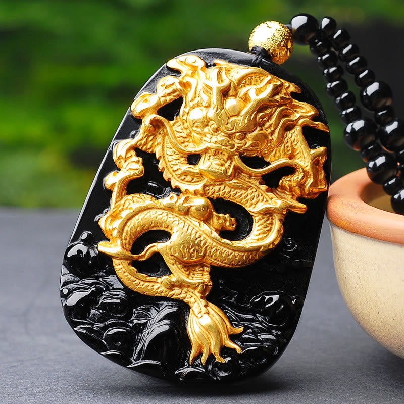 Buddha Stones Halskette mit Glücksbringer-Anhänger aus 18 Karat vergoldetem Obsidian