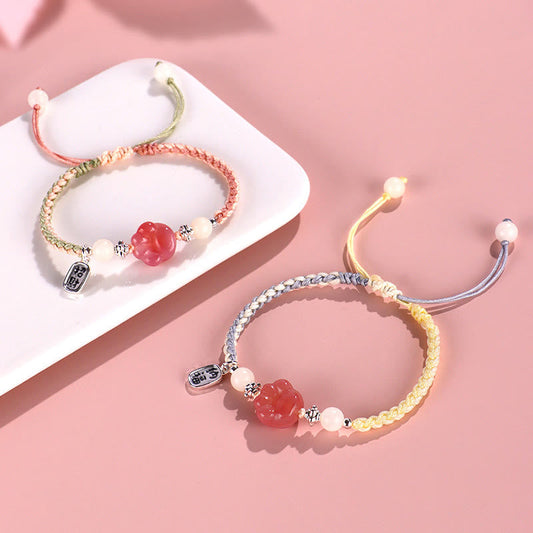 Pulsera de cuerda trenzada con piedras de Buda, ágata Yanyuan, garra de gato, semilla de Bodhi blanca, carácter Fu
