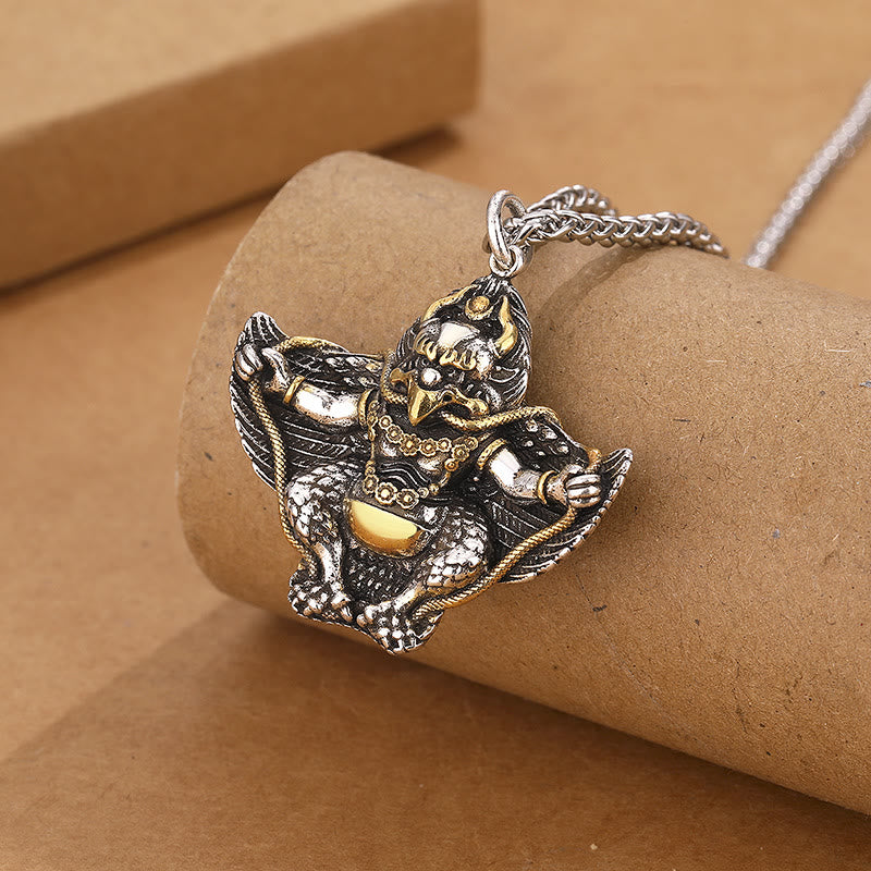 Collar con colgante de cobre protector de pájaro Garuda del Tíbet con piedras de Buda