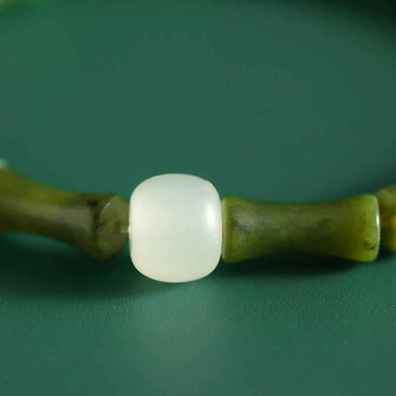 Pulsera de la suerte y la abundancia con diseño de jade y bambú verde y piedras de Buda