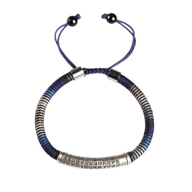 Pulsera trenzada de plata de ley 999 con piedras de Buda y sutra del corazón, hecha a mano