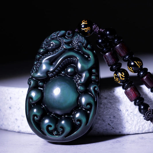 Collar PiXiu de obsidiana arcoíris positiva tibetana con piedras de Buda