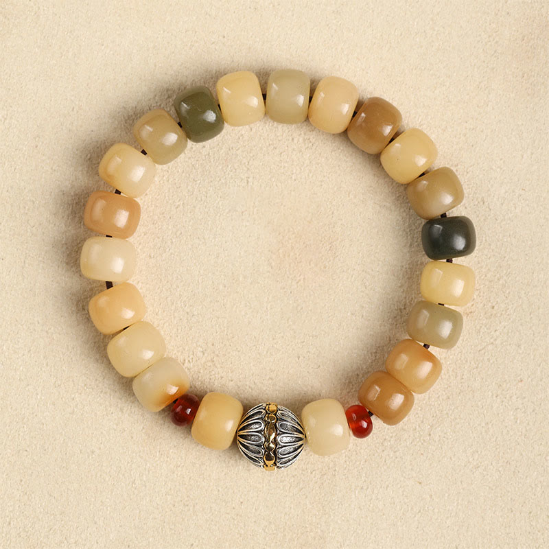 Pulsera de sabiduría Om Mani Padme Hum con semillas de Bodhi naturales de Buda y el Señor del Bosque Cadáver