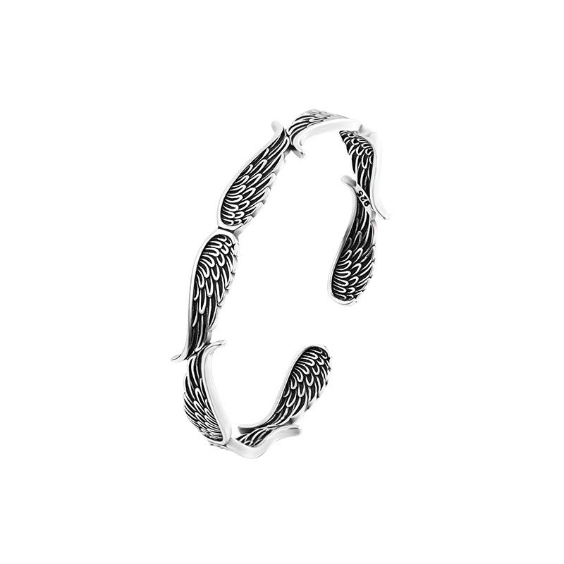 Brazalete de la suerte tallado con alas de ángel y plumas de Buda