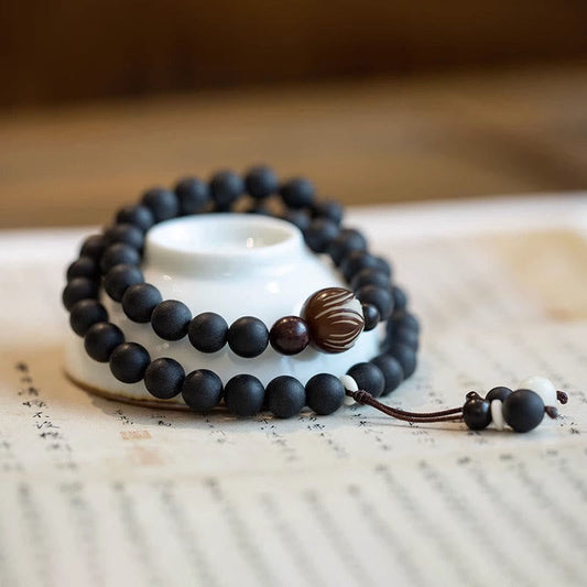 Pulsera curativa tibetana de doble capa con piedras de Buda, ciprés y loto Bodhi