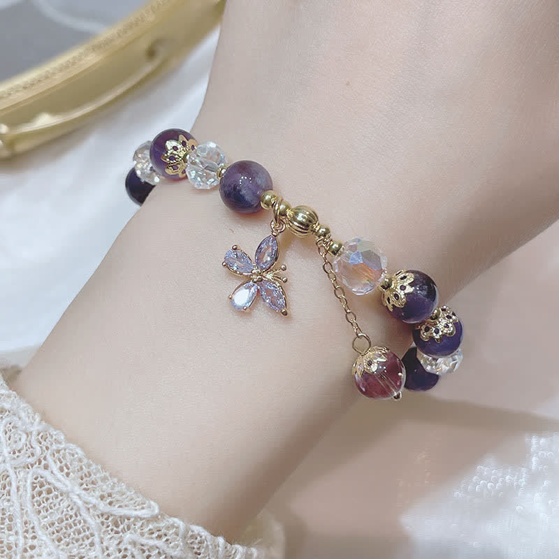 Pulsera con dije de mariposa espiritual de cristal de amatista natural de Buda