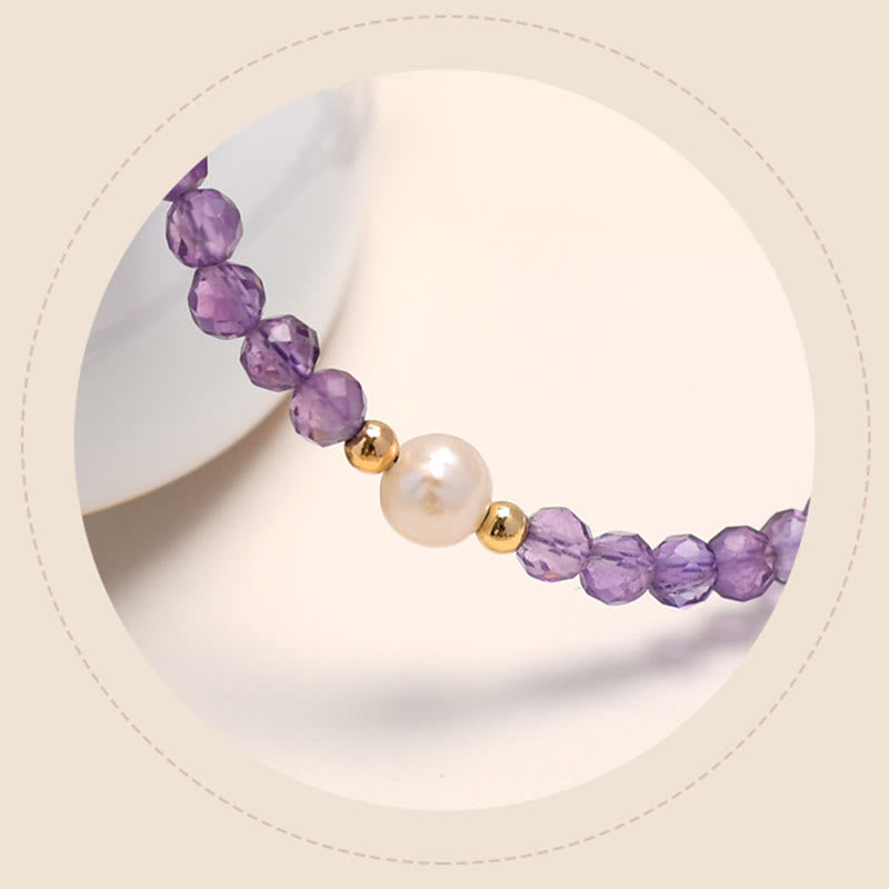 Pulsera de cadena de doble capa con cristales de amatista y baño de oro de 14 quilates de Buddha Stones
