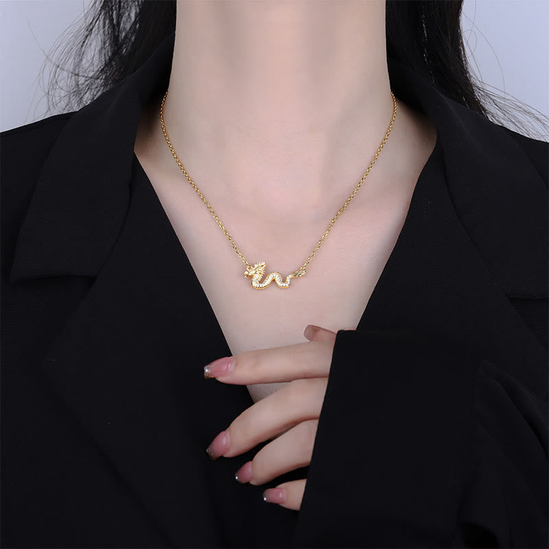 Collar con colgante de cadena de la suerte con piedras de Buda en plata de ley 925, con el Año del Dragón, un dragón dorado auspicioso.