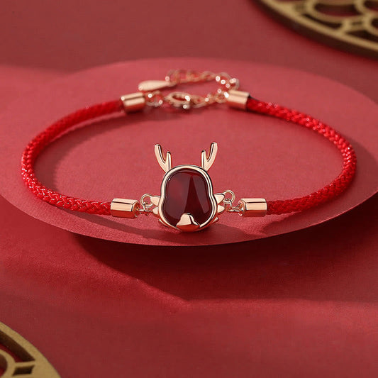 Pulsera, collar, colgante y pendientes de Buda de plata de ley 925 con ágata roja natural del año del dragón que atrae la fortuna y la fuerza del carácter Fu.