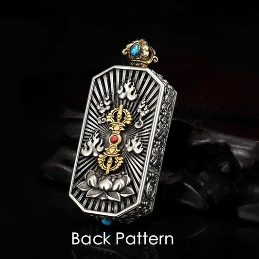 Collar con colgante de cuerda de pureza con diseño de loto giratorio, diseño de Dorje Vajra tallado con piedras de Buda tibetanas Om Mani Padme Hum