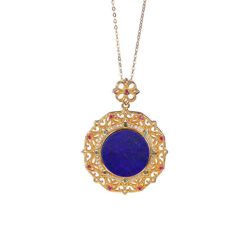 Collar con colgante de lazurita positiva bañado en oro y plata de ley 925 con piedras de Buda