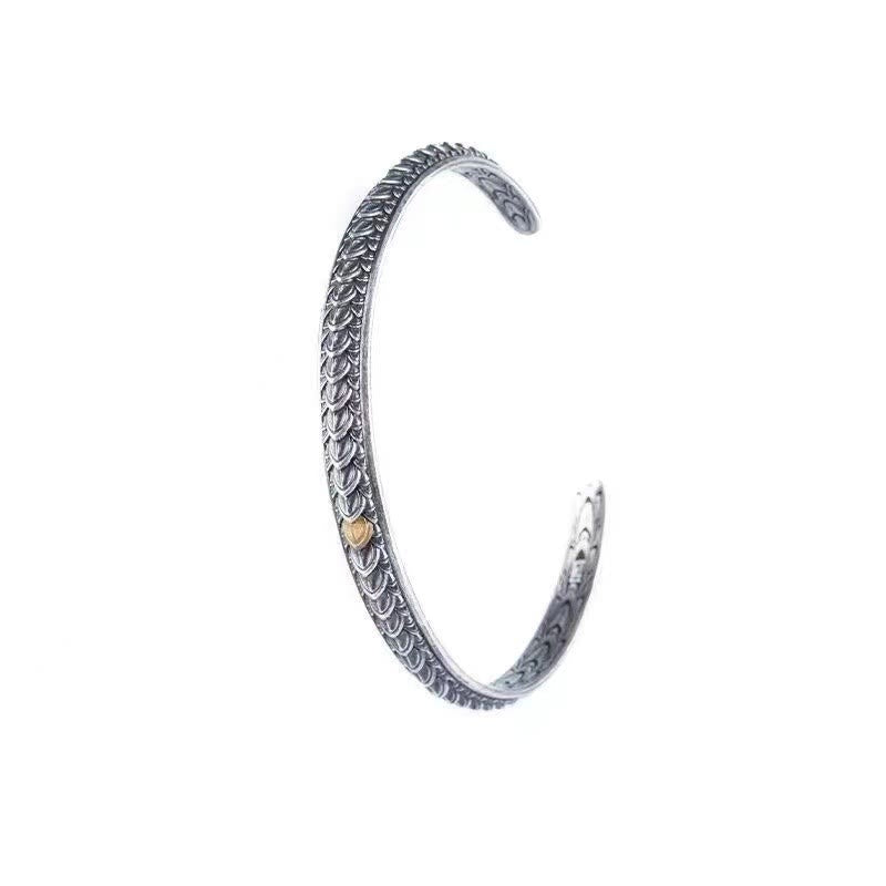 Brazalete de la suerte y la riqueza con diseño vintage de escamas de dragón y piedras de Buda