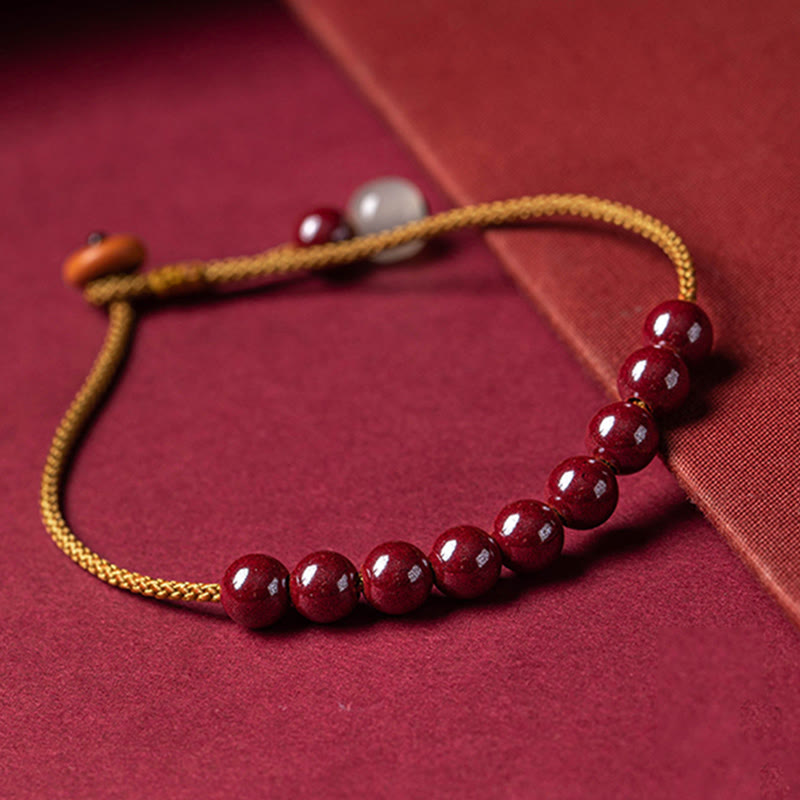 Buddha-Steine, natürliche Zinnoberperlen, Segen, handgefertigtes Armband