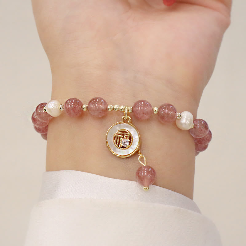 Pulsera curativa con dije de Buda, cuarzo fresa, perla, alce, cara sonriente, cola de pez, personaje Fu