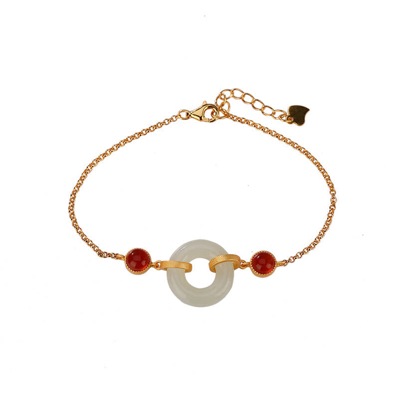 Pulsera de la suerte con piedras de Buda, plata de ley 925 bañada en oro, jade hetiano natural, hebilla de la paz y ágata roja