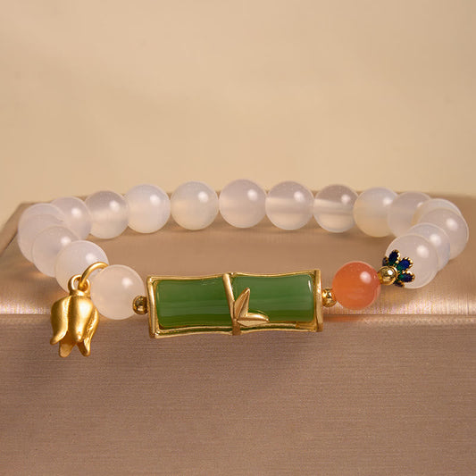 Pulsera de positividad con cuentas de bambú, jadeíta y ágata blanca natural de Buda