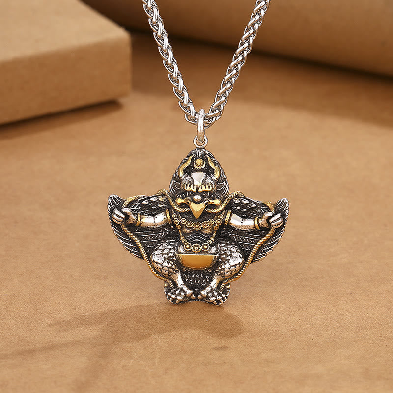 Collar con colgante de cobre protector de pájaro Garuda del Tíbet con piedras de Buda