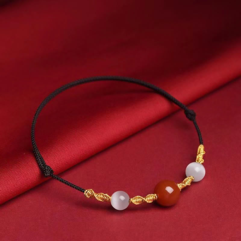 Buddha Stones Natürlicher roter Achat Katzenauge Ruhiges geflochtenes Armband mit Halskette und Anhänger