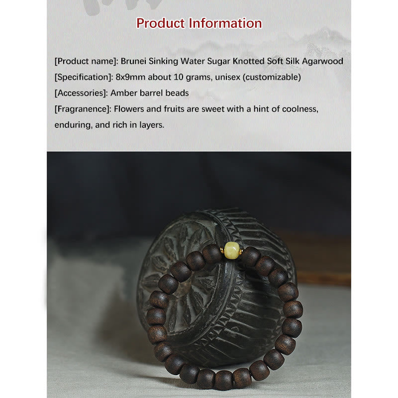Buddha Stones Seltenes Brunei-Adlerholz-Bernstein-Armband mit Balance, Frieden und Ruhe