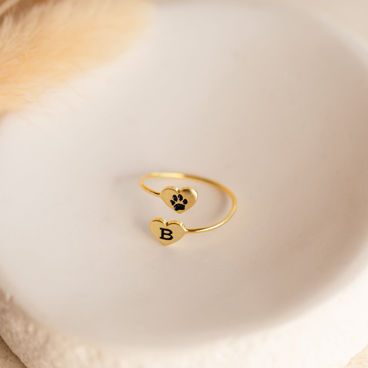 Anillo de corazón con estampado de pata Duo