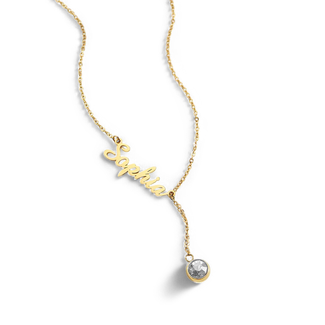 Birthstone Lariat Name Necklace