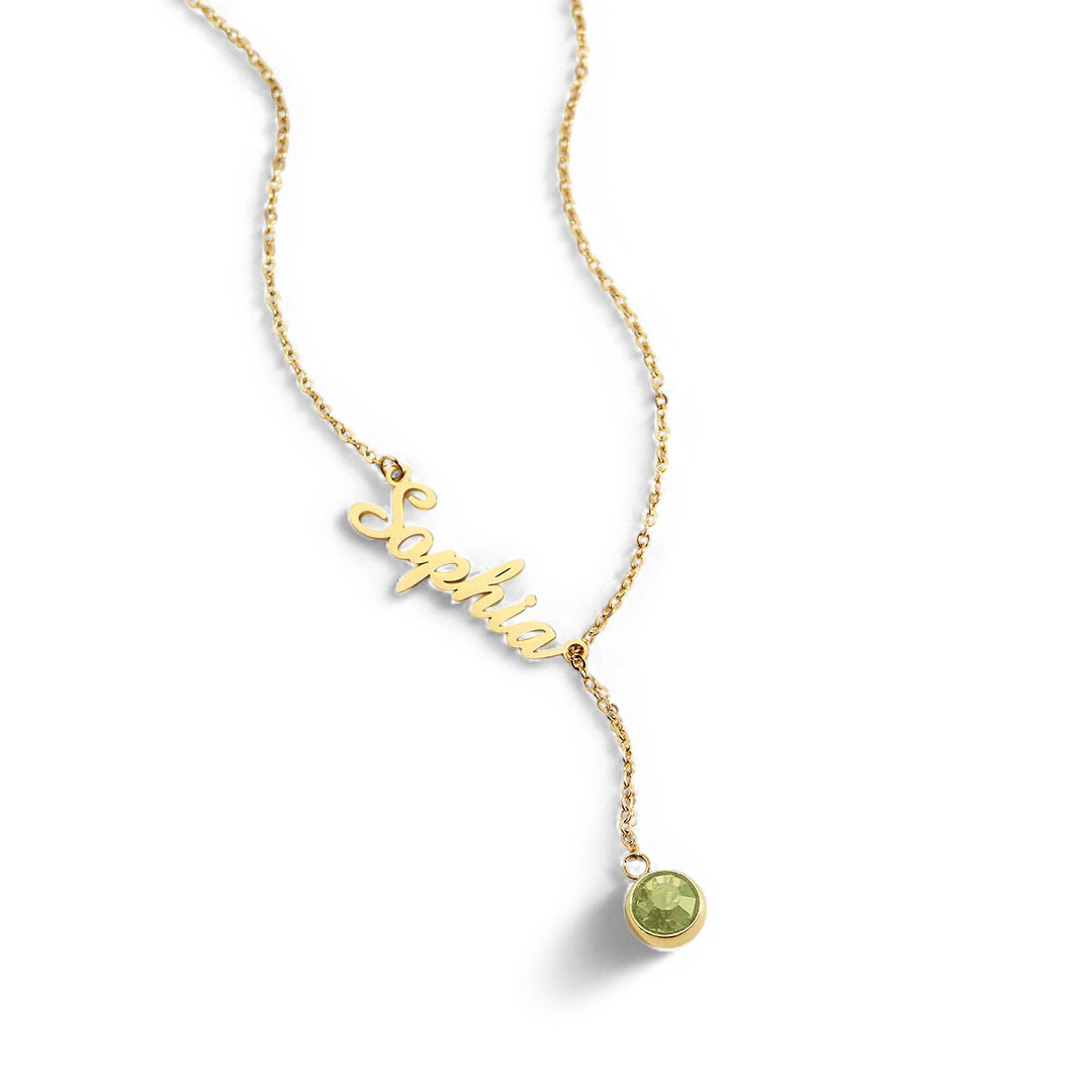 Birthstone Lariat Name Necklace